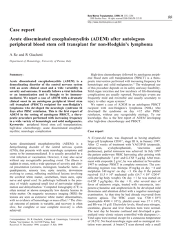 ADEM) After Autologous Peripheral Blood Stem Cell Transplant for Non-Hodgkin’S Lymphoma