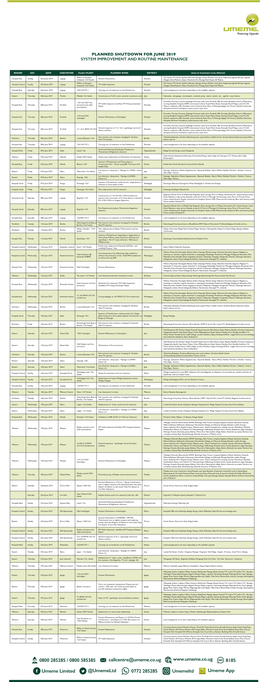 Planned Shutdown for June 2019 System Improvement and Routine Maintenance