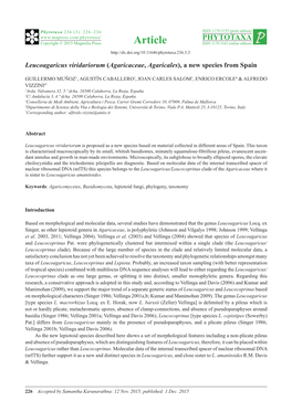 Leucoagaricus Viridariorum (Agaricaceae, Agaricales), a New Species from Spain