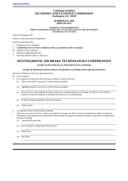 Westinghouse Air Brake Technologies Corporation (Name of Registrant As Specified in Its Charter)