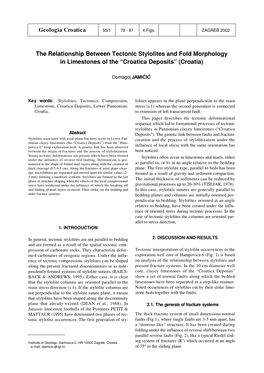 The Relationship Between Tectonic Stylolites and Fold Morphology in Limestones of the “Croatica Deposits” (Croatia)