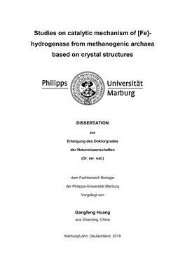 Studies on Catalytic Mechanism of [Fe]- Hydrogenase from Methanogenic Archaea Based on Crystal Structures