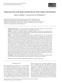 Dispersal Traits in the Hyper-Arid Hot Desert of the United Arab Emirates