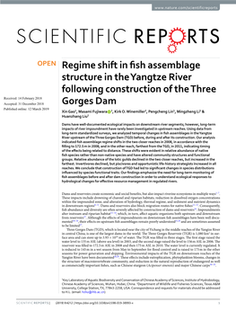 Regime Shift in Fish Assemblage Structure in the Yangtze River
