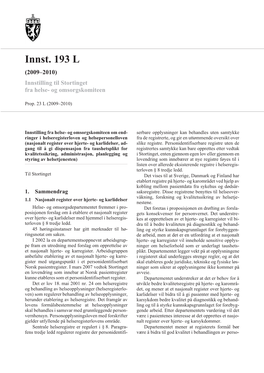 Innst. 193 L (2009–2010) Innstilling Til Stortinget Fra Helse- Og Omsorgskomiteen