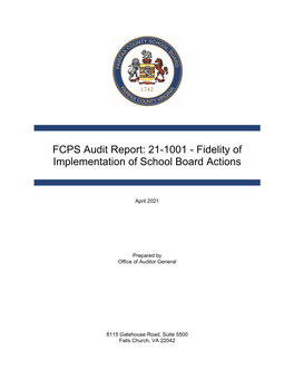 FCPS Audit Report: 21-1001 - Fidelity of Implementation of School Board Actions