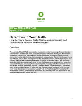 Hazardous to Your Health: How the Trump Tax Cuts to Big Pharma Widen Inequality and Undermine the Health of Women and Girls