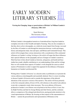 1 Viewing the Changing 'Shape Or Pourtraicture of Britain' in William Camden's Britannia, 1586–1610 Stuart Morrison