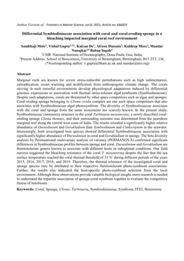 Differential Symbiodiniaceae Association with Coral and Coral-Eroding Sponge in a Bleaching Impacted Marginal Coral Reef Environment