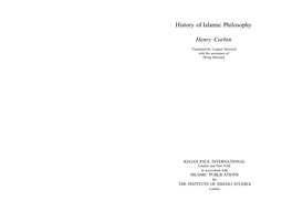 History of Islamic Philosophy Henry Corbin