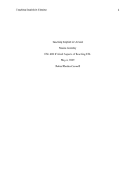 Critical Aspects of Teaching ESL May 6, 2019