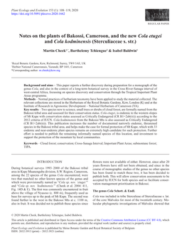 Notes on the Plants of Bakossi, Cameroon, and the New Cola Etugei and Cola Kodminensis (Sterculiaceae S