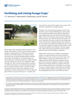 Fertilizing and Liming Forage Crops1 Y