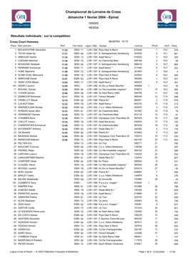 Championnat De Lorraine De Cross Dimanche 1 Février 2004 - Epinal