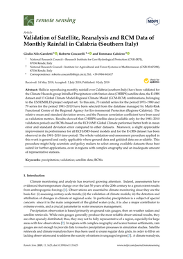 Validation of Satellite, Reanalysis and RCM Data of Monthly Rainfall in Calabria (Southern Italy)