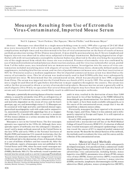 Mousepox Resulting from Use of Ectromelia Virus-Contaminated, Imported Mouse Serum