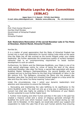 SIBLAC Letter to Prem Kumar Dhumal