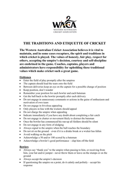 The Traditions and Etiquette of Cricket