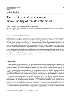 The Effect of Food Processing on Bioavailability of Tomato Antioxidants