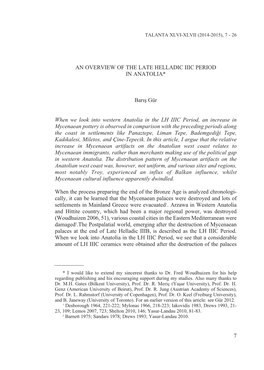 An Overview of the Late Helladic Iiic Period in Anatolia *