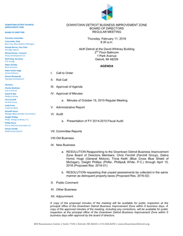 Meeting Agenda February 11, 2016