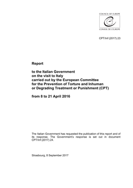 Report to the Italian Government on the Visit to Italy Carried out by The