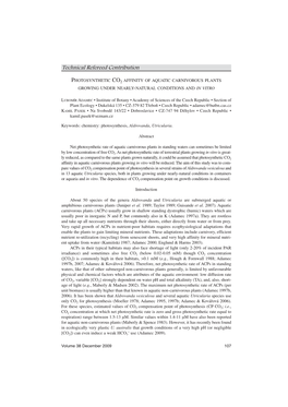 Photosynthetic Co2 Affinity of Aquatic Carnivorous