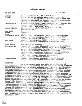 Miller, Kathleen S., Ed.; and Others TITLE Participation of People with Disabilities: an International Perspective