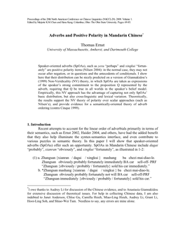 Adverbs and Positive Polarity in Mandarin Chinese Thomas Ernst