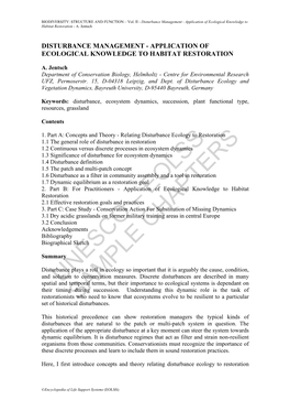 Disturbance Management - Application of Ecological Knowledge to Habitat Restoration - A