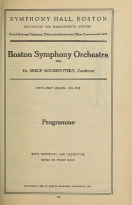 Boston Symphony Orchestra Concert Programs, Season 51,1931