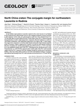 North China Craton: the Conjugate Margin for Northwestern Laurentia in Rodinia Jikai Ding1,2, Shihong Zhang1,3*, David A.D