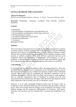 Levels of Biotic Organization - Alberto M