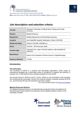 Job Description and Person Specificationselection Criteria