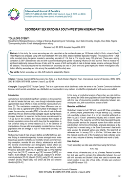 Secondary Sex Ratio in a South-Western Nigerian Town