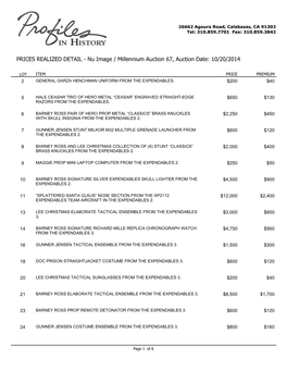 PRICES REALIZED DETAIL - Nu Image / Millennium Auction 67, Auction Date: 10/20/2014