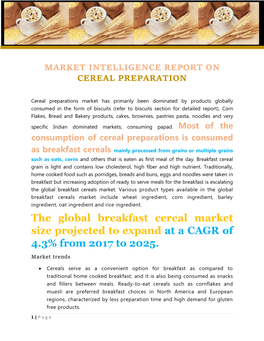 The Global Breakfast Cereal Market Size Projected to Expand at a CAGR of 4.3% from 2017 to 2025