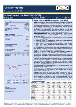 SCB) Rating: BUY Fair Price: Bt130.0 Close Price: Bt109.5