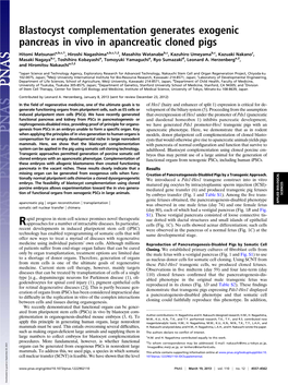 Blastocyst Complementation Generates Exogenic Pancreas in Vivo in Apancreatic Cloned Pigs