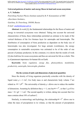 Universal Patterns of Matter and Energy Fluxes in Land and Ocean Ecosystems A