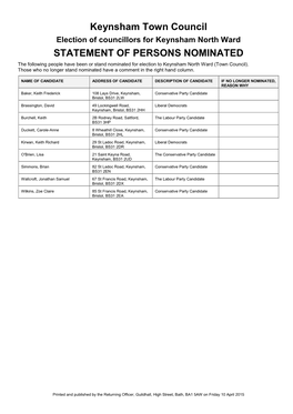 Radstock Town Council Election of Councillors for Radstock Clandown