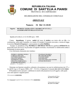 Repubblica Italiana Comune Di Sant’Elia a Pianisi Provincia Di Campobasso