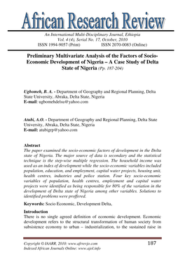 Economic Development of Nigeria – a Case Study of Delta State of Nigeria (Pp