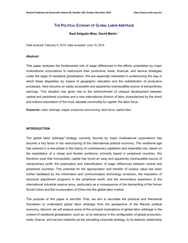 THE POLITICAL ECONOMY of GLOBAL LABOR ARBITRAGE Raúl