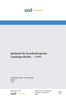 Jahrbuch Für Brandenburgische Landesgeschichte. - 2.1951