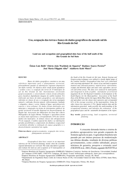 Uso, Ocupação Das Terras E Banco De Dados Geográficos Da Metade Sul Do Rio Grande Do Sul