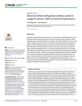 Aberrant DNA Methylation Defines Isoform Usage in Cancer, with Functional Implications