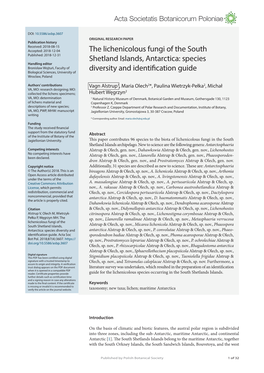 The Lichenicolous Fungi of the South Shetland Islands, Antarctica