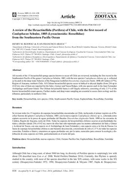 A Review of the Hexactinellida (Porifera) of Chile, with the First Record of Caulophacus Schulze, 1885 (Lyssacinosida: Rosselli