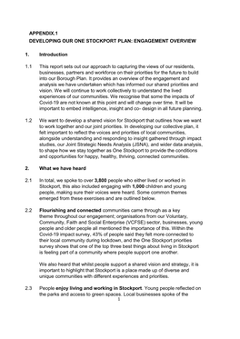 Appendix.1 Developing Our One Stockport Plan: Engagement Overview